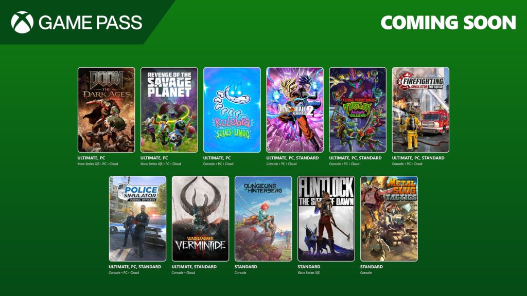 Prochains jeux du service game pass avec doom : the dark ages