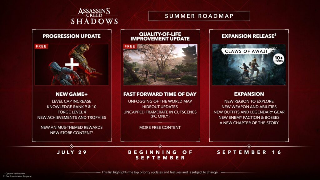 Assassin's creed shadows : prochaines mises à jour et date de l'extension Assassin's creed shadows : prochaines mises à jour et date de l'extension