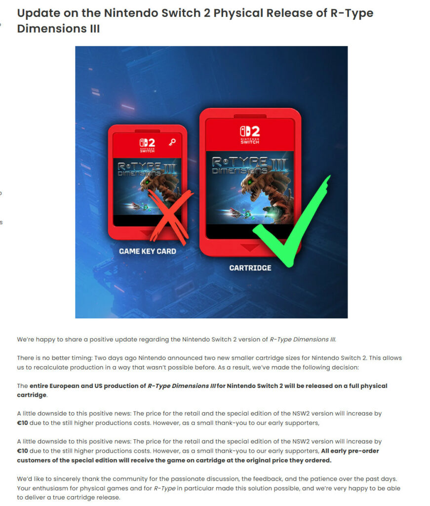 Nintendo annonce de nouvelles cartouches switch 2 à moindre capacité