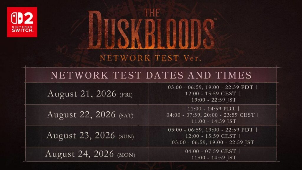 Dates du test serveur de the duskbloods révélées