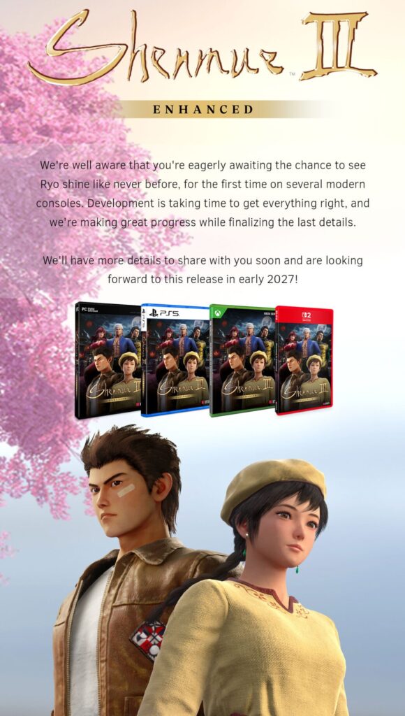 Report de la sortie de shenmue iii enhanced edition à début 2027 Report de la sortie de shenmue iii enhanced edition à début 2027